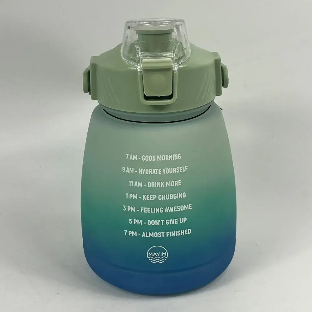 Mayim Water Bottle Jug Motivational Time Marker 1300ml 44 oz Green Blue Ombre